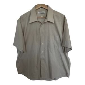 Editions By Van Heusen Short Sleeve Button Down Shirt Sz 17.5 Tan Neutral Safari